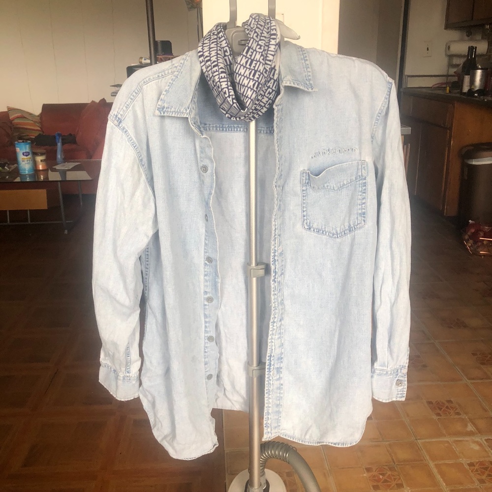 Calvin Klein denim cotton down shirt & scarf